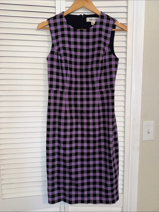 Diane Von Furstenberg Dresses & Skirts - Diane Von Furstenberg Purple/Black/Grey Gingham Sleeveless Sheath Dress - 4